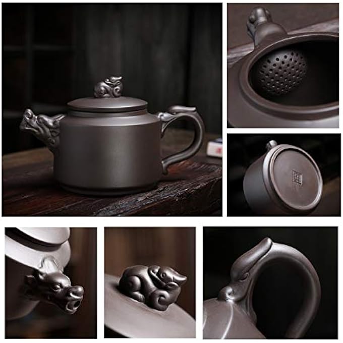 ريحني أطقم شاي السفر إبريق شاي خزفي صيني من الكونغ فو وأكواب شاي بالطين البنفسجي المحمولة يدويا أكواب شاي في كيس واحد للبالغين أطقم شاي الطين البنفسجي التنين - Image 5