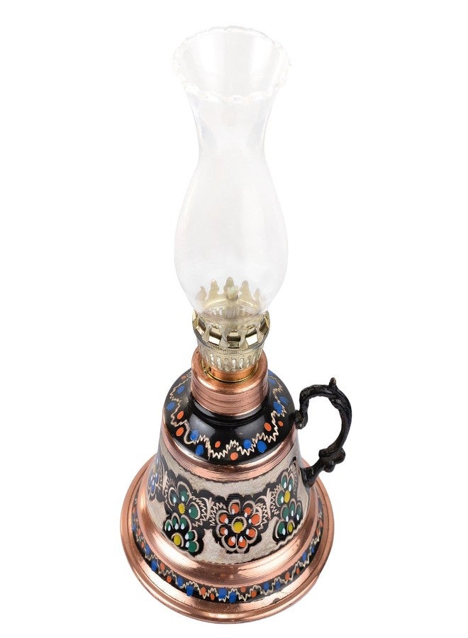 Vensila Handmade Copper Oil Lamp with Patterns | Vintage Hurricane Lantern for Home Decor, Farmhouse Kitchen, Rustic Living Room | Decorative Indoor Outdoor Kerosene Lamp and Christmas Gift - Image 2