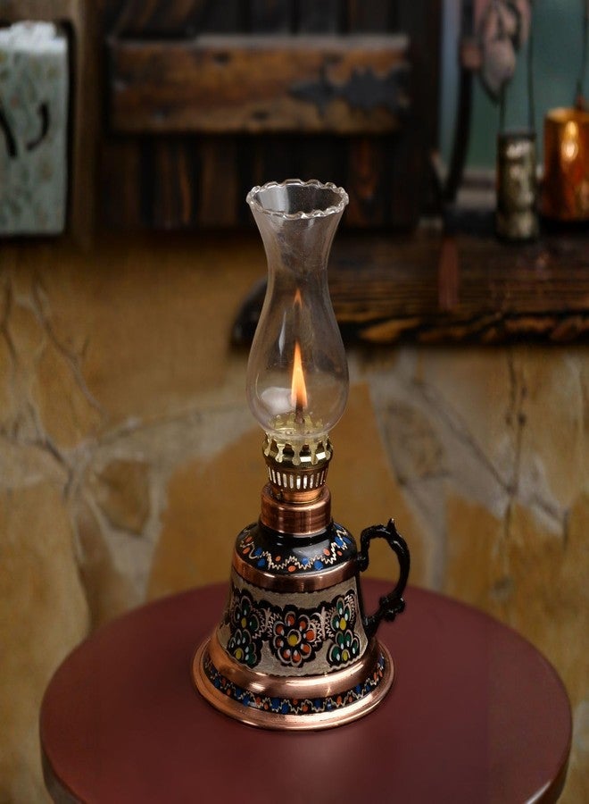 Vensila Handmade Copper Oil Lamp with Patterns | Vintage Hurricane Lantern for Home Decor, Farmhouse Kitchen, Rustic Living Room | Decorative Indoor Outdoor Kerosene Lamp and Christmas Gift - Image 4