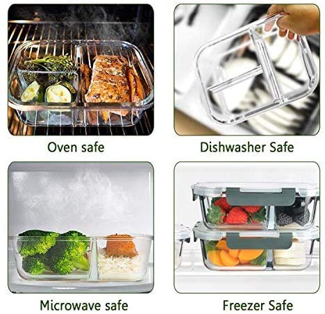 ATREYE ATREYE 3 Compartment Rectangular Storage Glass Lunch Box with Leak Proof Airtight lid Meal Prep Serving Bowl Food Containers Tiffin Plastic Lids Clamp Containers Pack of 1 1000ML  - Image 3