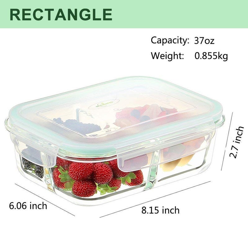 ATREYE ATREYE 3 Compartment Rectangular Storage Glass Lunch Box with Leak Proof Airtight lid Meal Prep Serving Bowl Food Containers Tiffin Plastic Lids Clamp Containers Pack of 1 1000ML  - Image 5