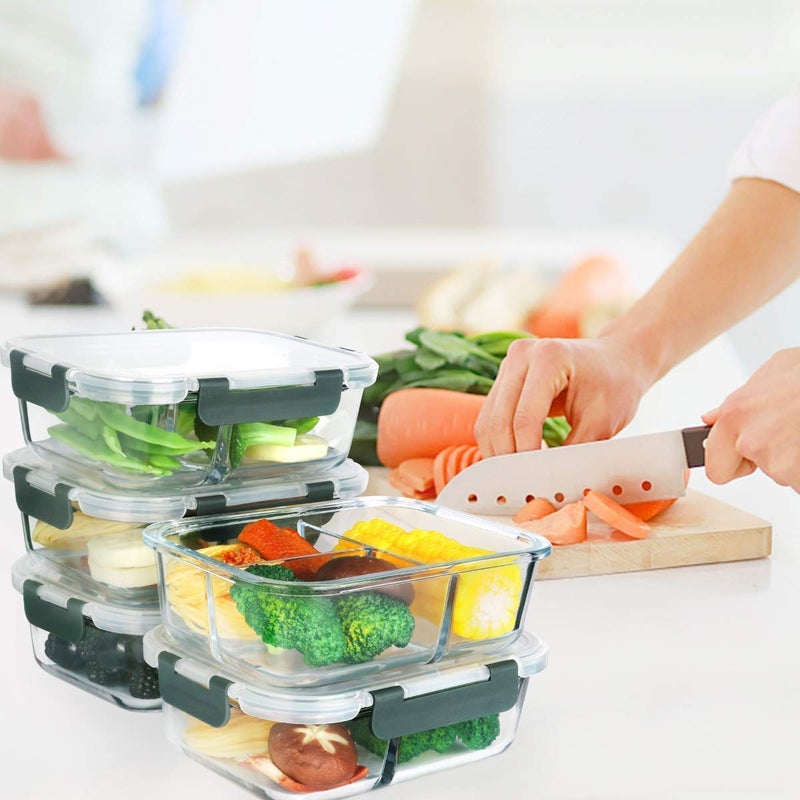 ATREYE ATREYE 3 Compartment Rectangular Storage Glass Lunch Box with Leak Proof Airtight lid Meal Prep Serving Bowl Food Containers Tiffin Plastic Lids Clamp Containers Pack of 1 1000ML  - Image 2