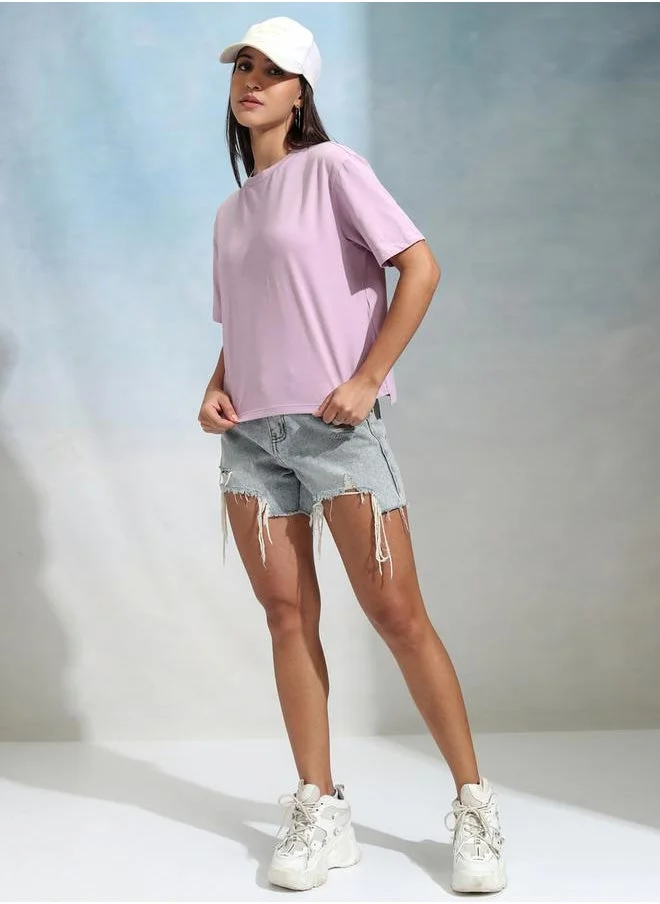 Tokyo Talkies Tokyo Talkies Solid Round Neck Regular Fit T-Shirt