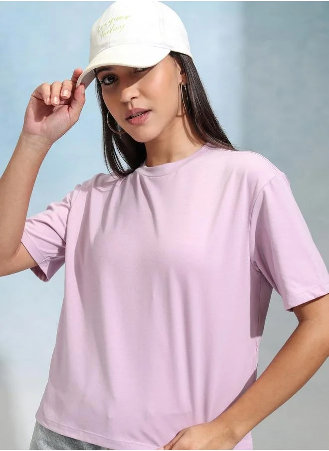 Tokyo Talkies Tokyo Talkies Solid Round Neck Regular Fit T-Shirt