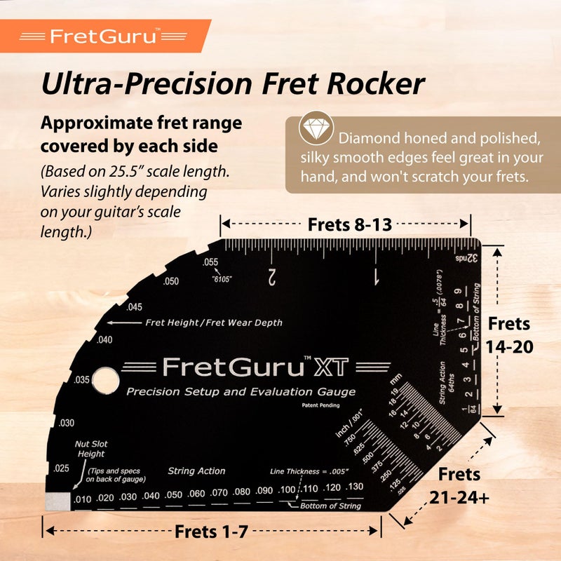 FretGuru XT Guitar String Action Gauge â€“ Pro Fret Rocker, Bridge & Pickup Spacing Ruler, Advanced Ultra-Precision, MOAGGâ„¢ Technology â€“ Guitar Setup Tool for Luthiers with Fret Height/Fret Wear Checker - Image 4
