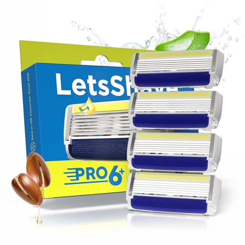 LetsShave Pro 6 Plus Lite Manual Shaving Razor Blades Refills (Cartridge), Pack of 4, World's First 6-Blade & Precison Back Blade with Argan Oil & Aloe Vera Infused Moisture Bar, Blades for Men - Image 1