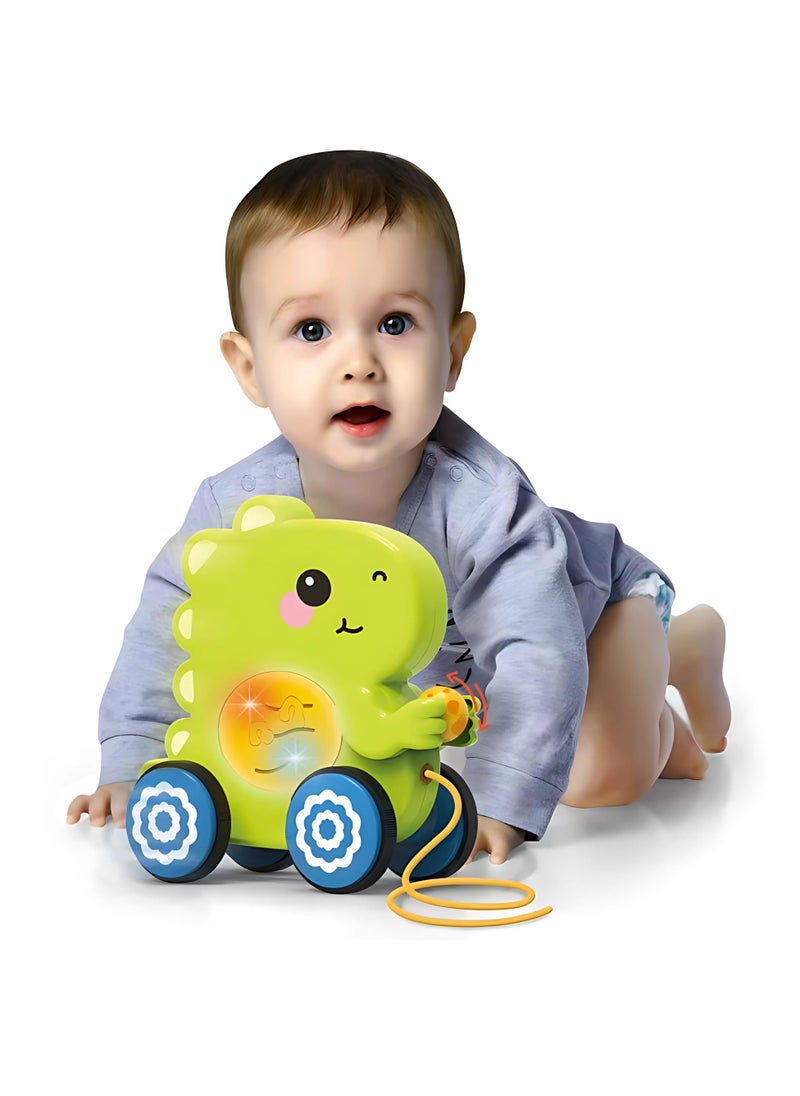 Twisoo Twisoo Pull String Animal Car Toy – Educational Baby Push & Pull Toy with Music & Light, Fun Cartoon Design for Kids 6+ Months (Green).  - Image 1