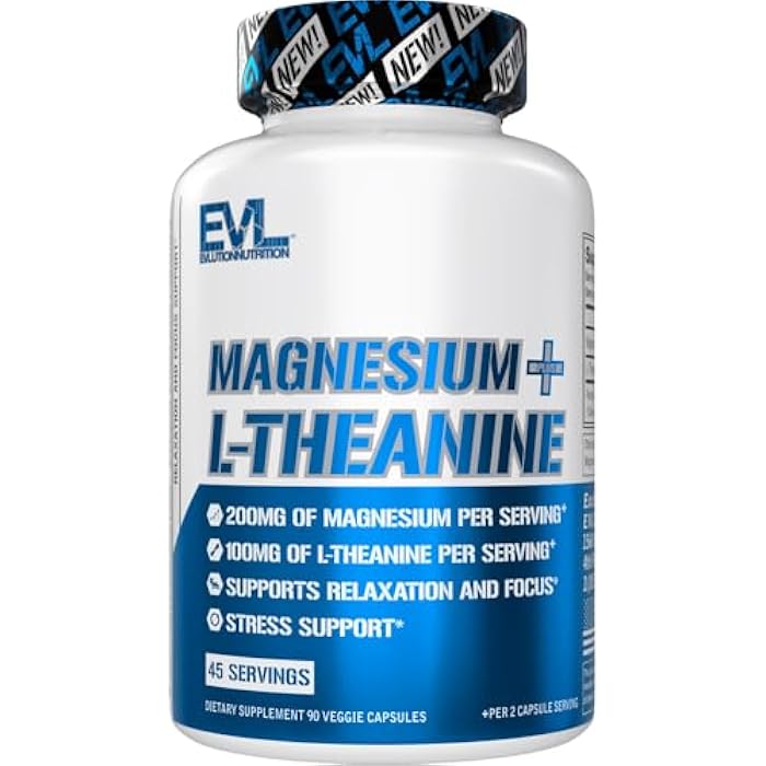 Evlution Magnesium L Theanine Supplement - Evlution Nutrition Mind & Body Calming Magnesium with L-Theanine Blend to Support Focus Relaxation & Cortisol - Vegan Non-GMO & Gelatin Free (45 Servings) - Image 1