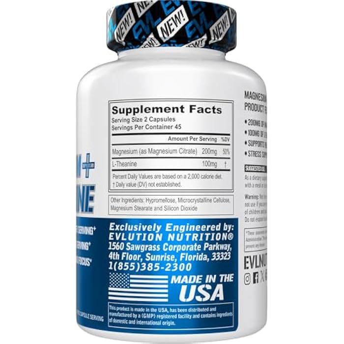 Evlution Magnesium L Theanine Supplement - Evlution Nutrition Mind & Body Calming Magnesium with L-Theanine Blend to Support Focus Relaxation & Cortisol - Vegan Non-GMO & Gelatin Free (45 Servings) - Image 2