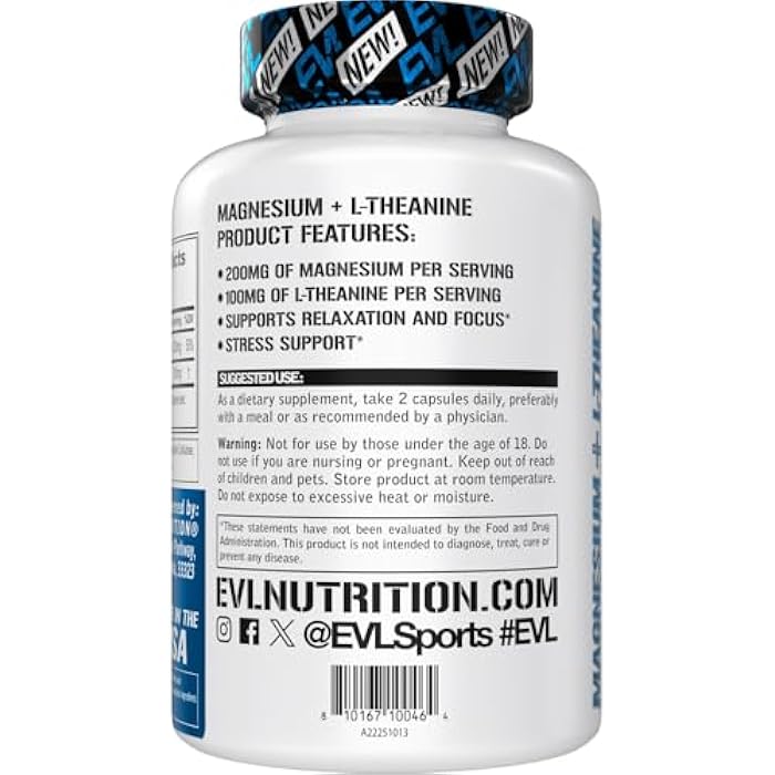 Evlution Magnesium L Theanine Supplement - Evlution Nutrition Mind & Body Calming Magnesium with L-Theanine Blend to Support Focus Relaxation & Cortisol - Vegan Non-GMO & Gelatin Free (45 Servings) - Image 3