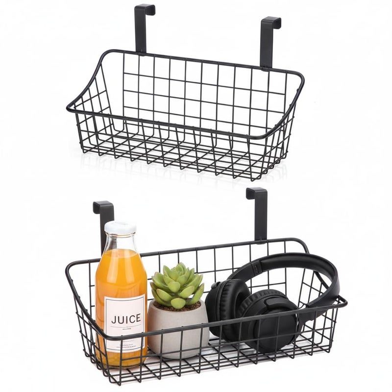 LeleCAT Over Cabinet Door Basket with hook Grid Storage Basket, Kitchen Storage Organizer,Over Cabinet Door Organizer,Hanging it behind a door or on a railing, Small, BLack,2 Pack - Image 1