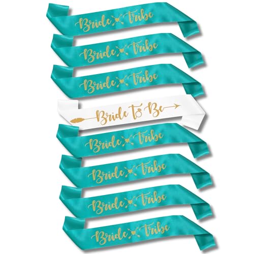 Bachelorettesy Bride to Be Sash Set Premium Satin Bride Bridesmaid Sashes with Gold Foil Lettering Bachelorette Party Accessories Bridal Shower Sashes Mint Green - Image 1