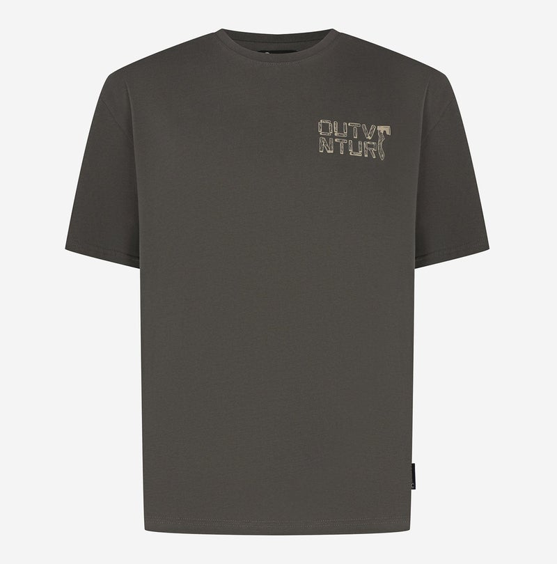 Outventure Men's T-shirt OLIVER STORM, 100% Cotton, Comfortable & Breathable, Relaxed Fit, Ideal for Travel & Daily Wear, Dark Brown with Brand Logo - Image 1