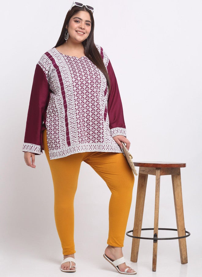 Trend Level Plus Size Mustard Yellow Mid-Rise Ankle Length Leggings - Image 4