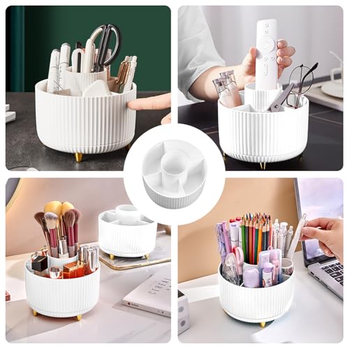 Diesisa Makeup Brush Holder Organizer,360° Rotating Makeup Brush Organizer,5 Slot Make up Brushes Cup for Cosmetics, Nail Polish, Art Supply, Bathroom Vanity Desktop Organizer - White - Image 5