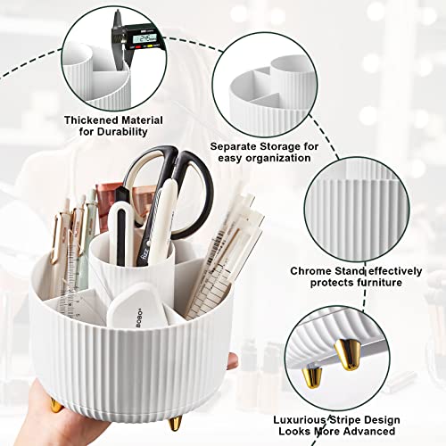 Diesisa Makeup Brush Holder Organizer,360° Rotating Makeup Brush Organizer,5 Slot Make up Brushes Cup for Cosmetics, Nail Polish, Art Supply, Bathroom Vanity Desktop Organizer - White - Image 4