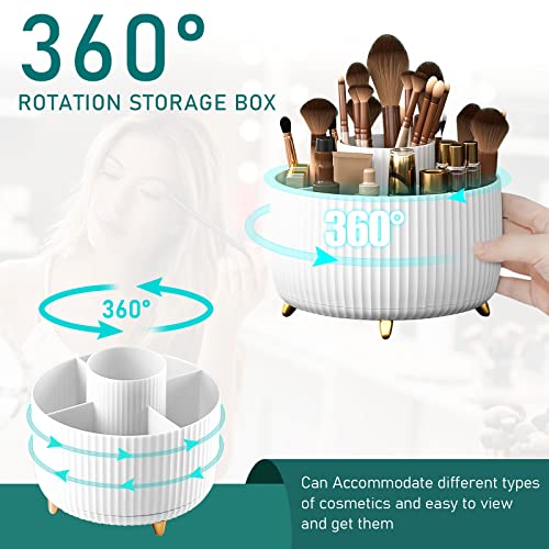 Diesisa Makeup Brush Holder Organizer,360° Rotating Makeup Brush Organizer,5 Slot Make up Brushes Cup for Cosmetics, Nail Polish, Art Supply, Bathroom Vanity Desktop Organizer - White - Image 2