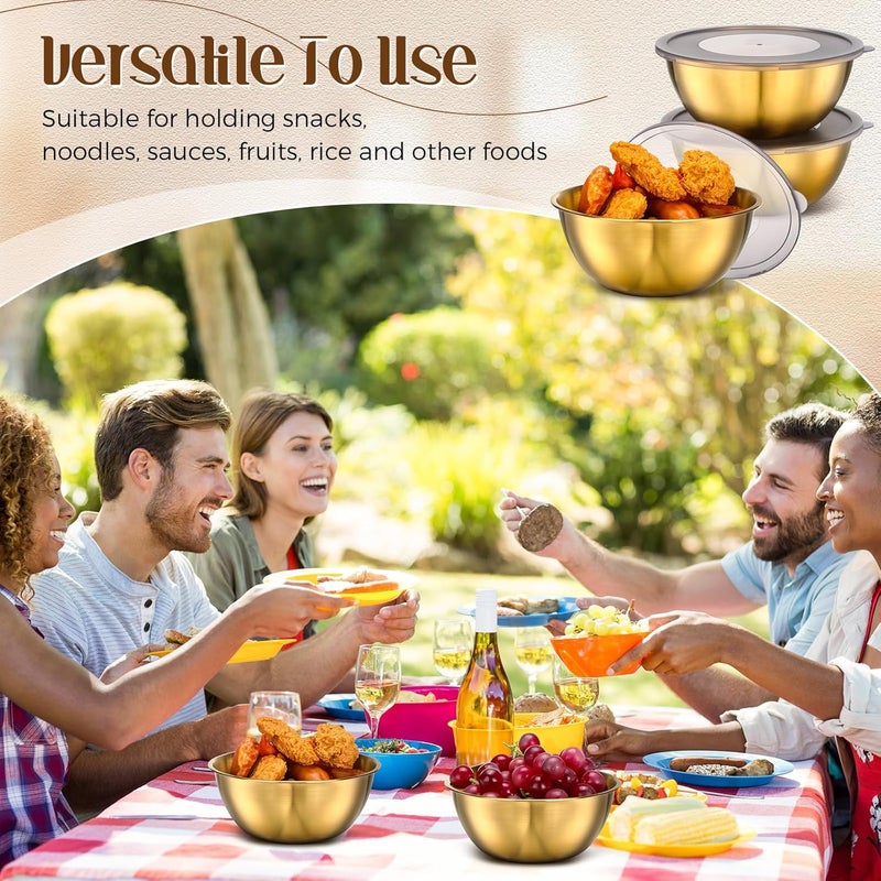 Nuogo 12 Pack Gold Mixing Bowls with Airtight Lids 26 oz Gold Serving Bowl Metal Salad Fruit Bowls Stainless Steel Soup Bowls Kitchen Accessories for Lunch Snack - Image 4