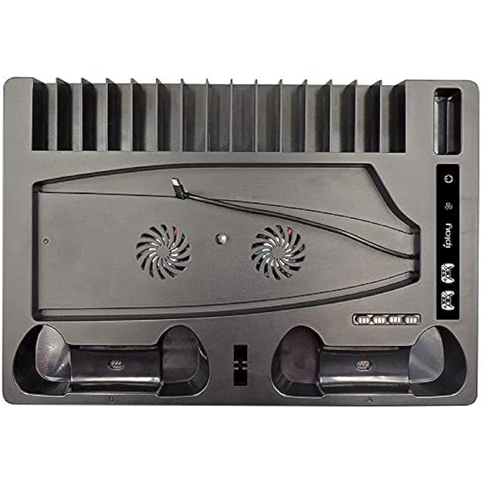 rayihni حامل شحن متعدد الوظائف مع مروحة تبريد لجهاز PS5 إصدار القرص/الرقمي/وحدة تحكم PS5، شاحن عمودي مع تخزين تبريدي لجهاز PS5 VR بلاي ستيشن (أسود) - Image 3