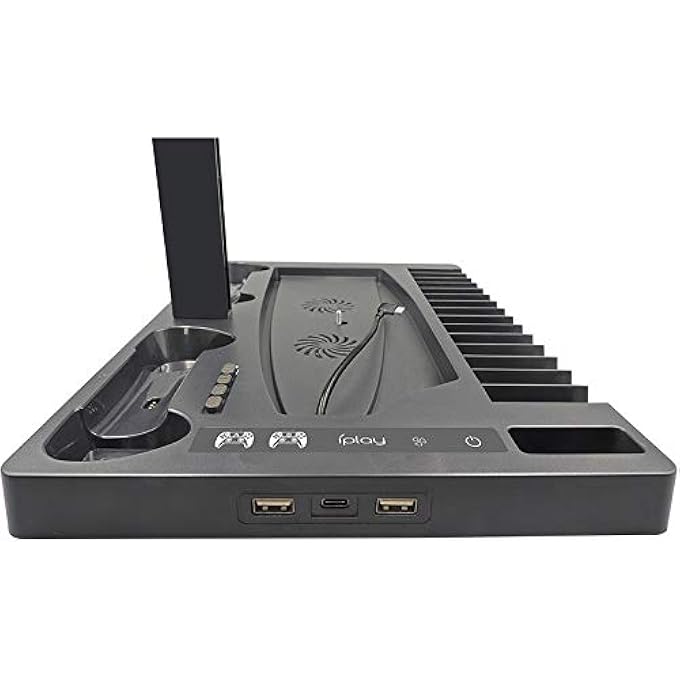 rayihni حامل شحن متعدد الوظائف مع مروحة تبريد لجهاز PS5 إصدار القرص/الرقمي/وحدة تحكم PS5، شاحن عمودي مع تخزين تبريدي لجهاز PS5 VR بلاي ستيشن (أسود) - Image 2