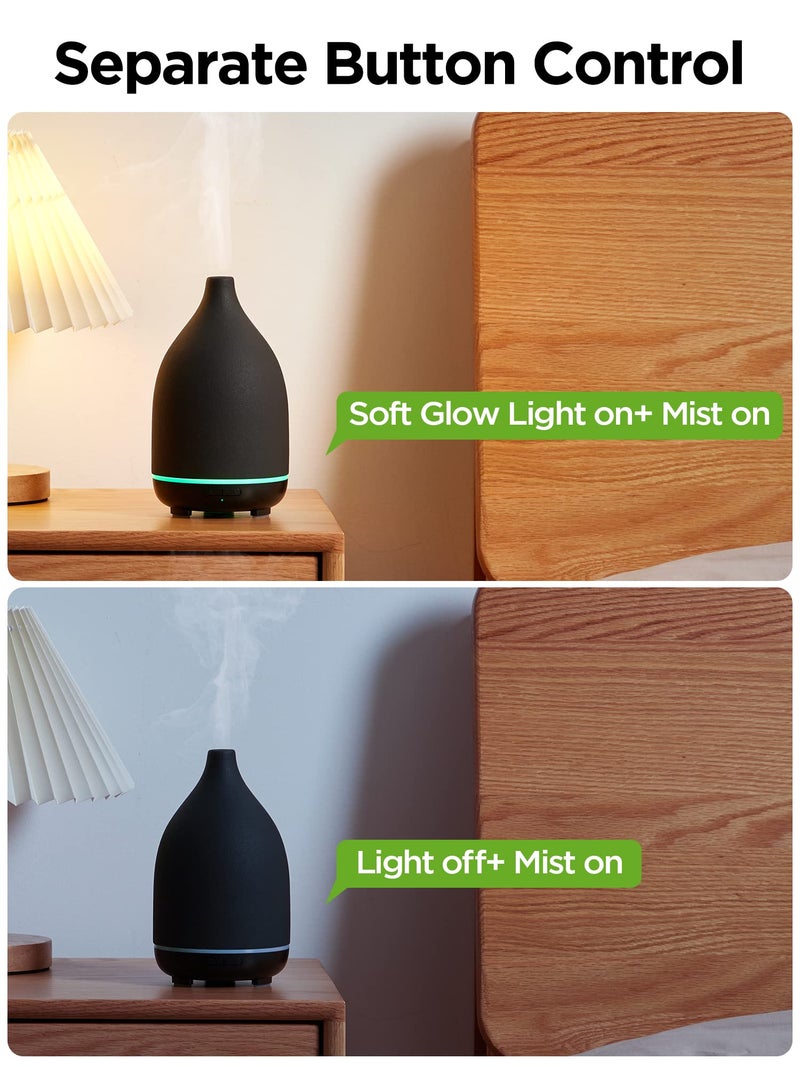 InnoGear موزع زيت إنوجير، موزع سيراميك سعة 150 مل لزيوت العطرية موزع عطرية مصنوعة يدويًا موزع رذاذ بارد بالموجات فوق الصوتية مع 2 وضع رذاذ إيقاف تلقائي بدون ماء للغرفة المكتب، أسود - Image 4