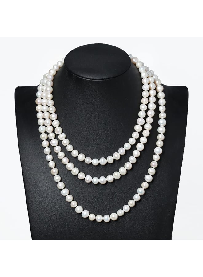 Cultured Pearl Necklace For Women 16inch Freshwater Pearl Hand Made Choker Gifts Pearl Jewelry White Pearl Long Pearl Necklace Also A Good Pearl Necklace For Men  - Image 2