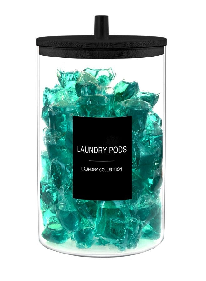 TIPGO Laundry Pods Container with 27 Labels, Glass Jars for Laundry Room Organization, Detergent Holder with Bamboo Lid, Cute Storage Jars, Black (Set of 1) - Image 1