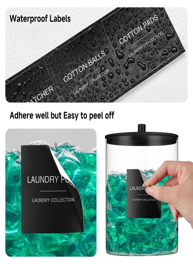 TIPGO Laundry Pods Container with 27 Labels, Glass Jars for Laundry Room Organization, Detergent Holder with Bamboo Lid, Cute Storage Jars, Black (Set of 1) - Image 4