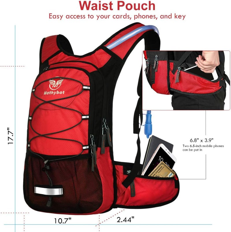 Mothybot Hydration Pack, Insulated Hydration Backpack with 2L BPA Free Water Bladder and Storage, Hiking Backpack for Men, Women, Kids for Running, Cycling, Camping - Keep Liquid Cool up to 5 Hours - Image 1