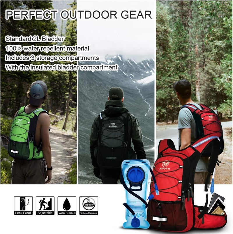 Mothybot Hydration Pack, Insulated Hydration Backpack with 2L BPA Free Water Bladder and Storage, Hiking Backpack for Men, Women, Kids for Running, Cycling, Camping - Keep Liquid Cool up to 5 Hours - Image 4