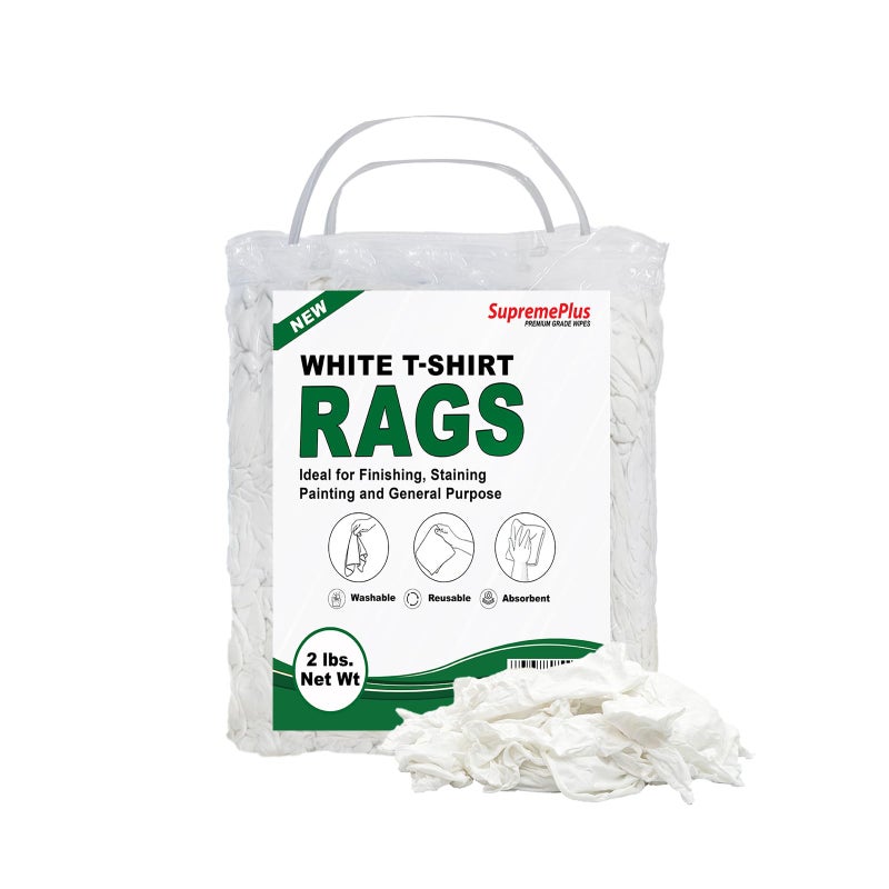SupremePlus Premium White TShirt Cleaning Rags 2 lbs Bag  White Cotton Rags for Cleaning Staining Painting Oil Grease  Dust Removal  Shop Rags Bulk for Multipurpose use