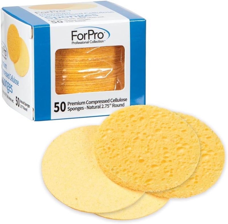 فوربرو بروفيشنال كوليكشن ForPro Premium ال��سفنجات الوجهية المضغوطة، 50 قطعة من إسفنج السليولوز لتنظيف الوجه، التقشير وإزالة المكياج، مستديرة بقطر 2.75 بوصة، طبيعية - Image 1