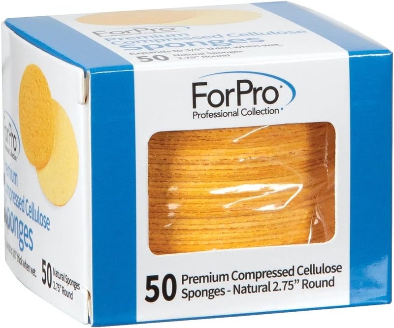 فوربرو بروفيشنال كوليكشن ForPro Premium ال��سفنجات الوجهية المضغوطة، 50 قطعة من إسفنج السليولوز لتنظيف الوجه، التقشير وإزالة المكياج، مستديرة بقطر 2.75 بوصة، طبيعية - Image 2