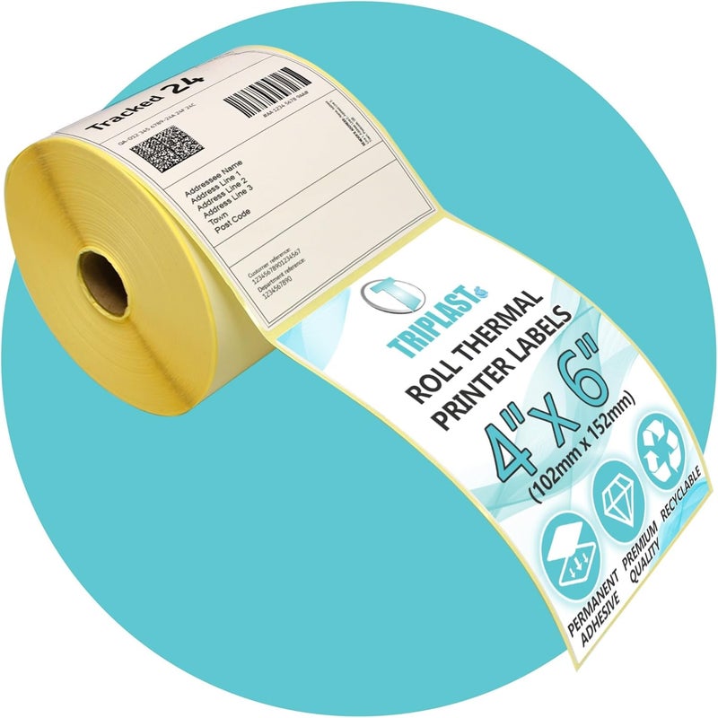 Triplast 250 x White Roll Thermal Printer Labels (4x6 inch / 102x152mm) - for Printing Courier & Shipping Labels - Compatible with All Thermal Printers - Image 1