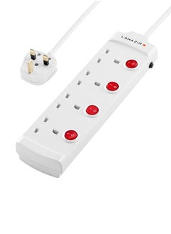 4 Sockets - 3 Meters - Individual Port On/Off Buttons.
