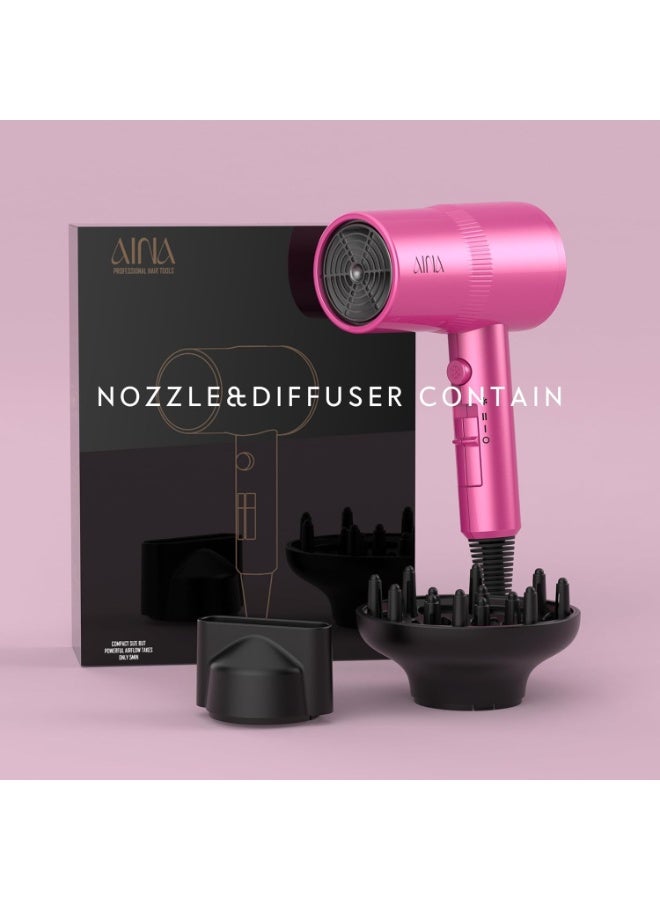 AINA Hair Dryer with Diffuser, Blow Dryer for Women | Advanced Ionic Technology, Ceramic Coating | Cold Shot Features Turbo Heat for Fast Drying and Shine 230V/BS Plug - Image 2