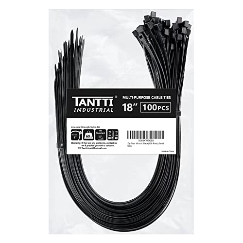 TANTTI Zip Ties 18 inch (100 Pack), Black, 60lb Tensile Strength, UV Resistant Cable Ties for indoor and outdoor use, by Tantti Supply - Image 5