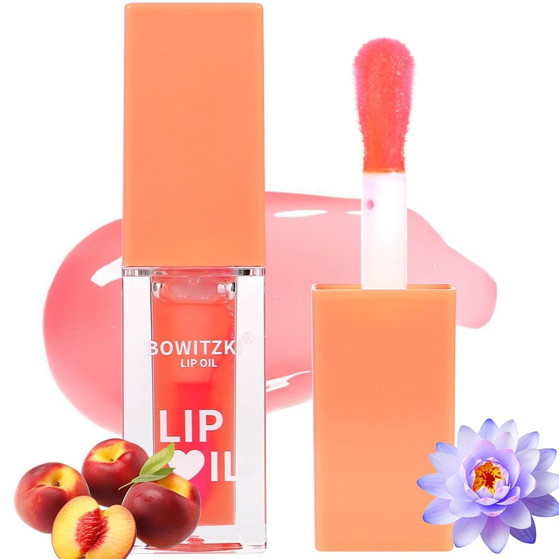Bowitzki Bowitzki Color Changing Lip Oil Lip Glow Gloss Hydrating Transparent Tinted Nourishing Long Lasting Lip Balm Care Moisturizing Repairing Lightening Lip Lines Blue Lotus Tocopherol Squalane Peach 