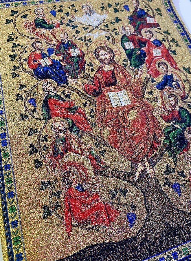 نيدزو نسيج نيدزو، يسوع والرسل الاثنا عشر، كرمة المسيح، لوحة جدارية دينية مقاس 14 بوصة، شجرة الحياة، هدية دينية لتزيين جدران الغرفة - Image 3