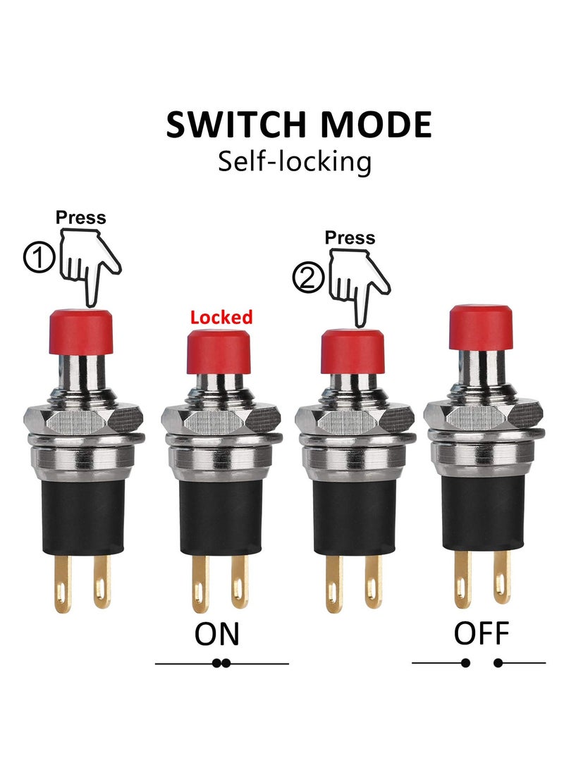 5Pcs Self-Locking SPST Latching Type Dash ON/Off Push Button Switch AC 250V/3A Black