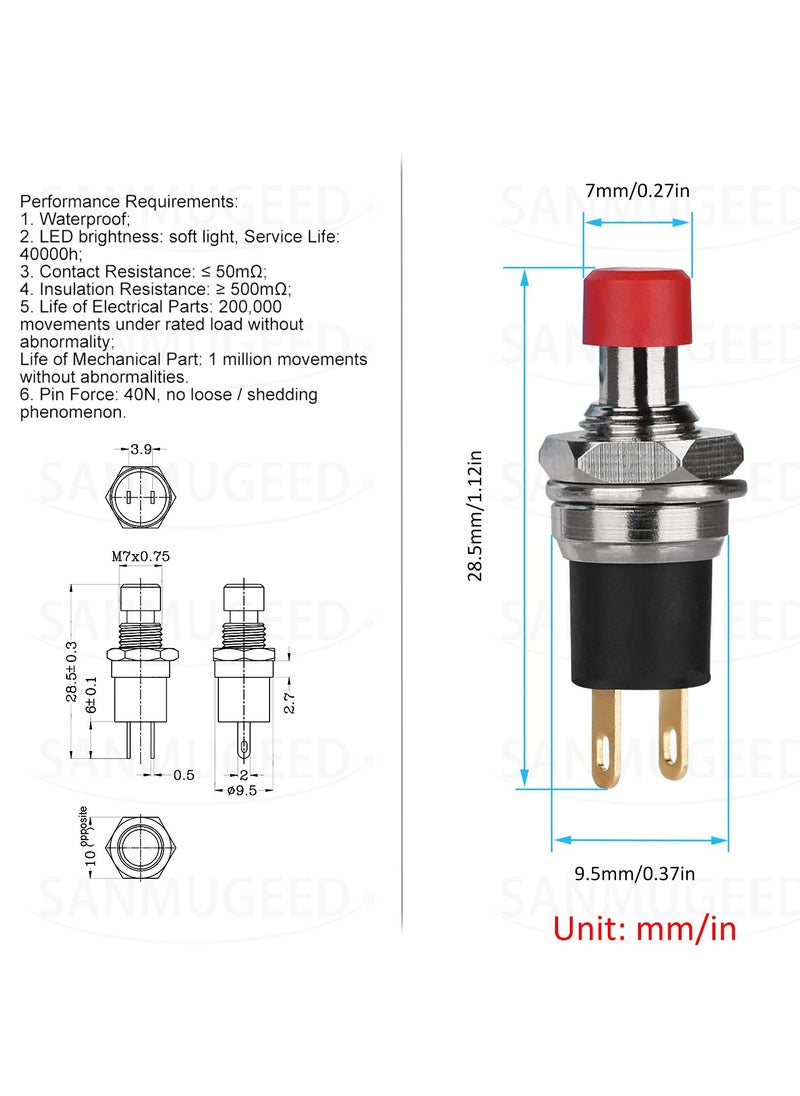 5Pcs Self-Locking SPST Latching Type Dash ON/Off Push Button Switch AC 250V/3A Black