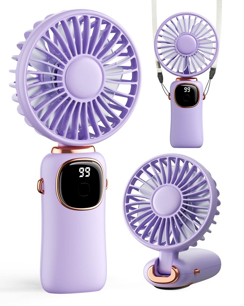 coldSky Portable Handheld Fan 4000mAh Battery Operated 3 in 1 Multifunction Personal Travel Fans with Digital Display 90 Foldable Desk Fan with Base 5 Speed Lash Fan for MakeupCommuteOffice