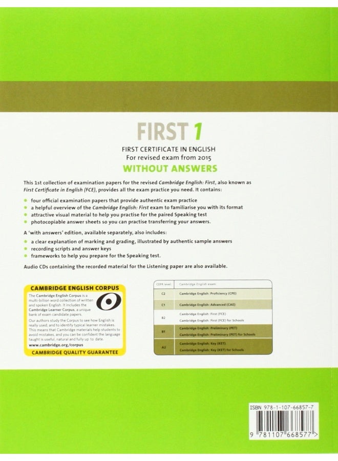 Cambridge English First 1 for Revised Exam from 2015 Student's Book without Answers: Authentic Examination Papers from Cambridge English Language Assessment