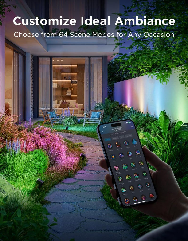 Govee Outdoor Spot Lights 2, IP67 Waterproof Spotlights, Landscape Lights Work with Matter, Alexa, and Google Assistant, RGBWIC Color Changing Light for Outdoor Decor, Patio Decorations, 2 Pack - Image 5