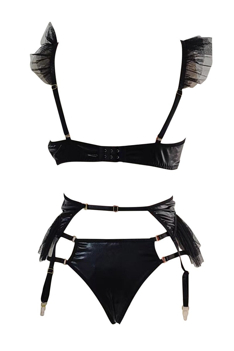 MRMISS Women's two-piece underwear set 3-piece lace fan-shaped lace garter underwear set ladies skin-friendly elastic slimming clothing - Image 4