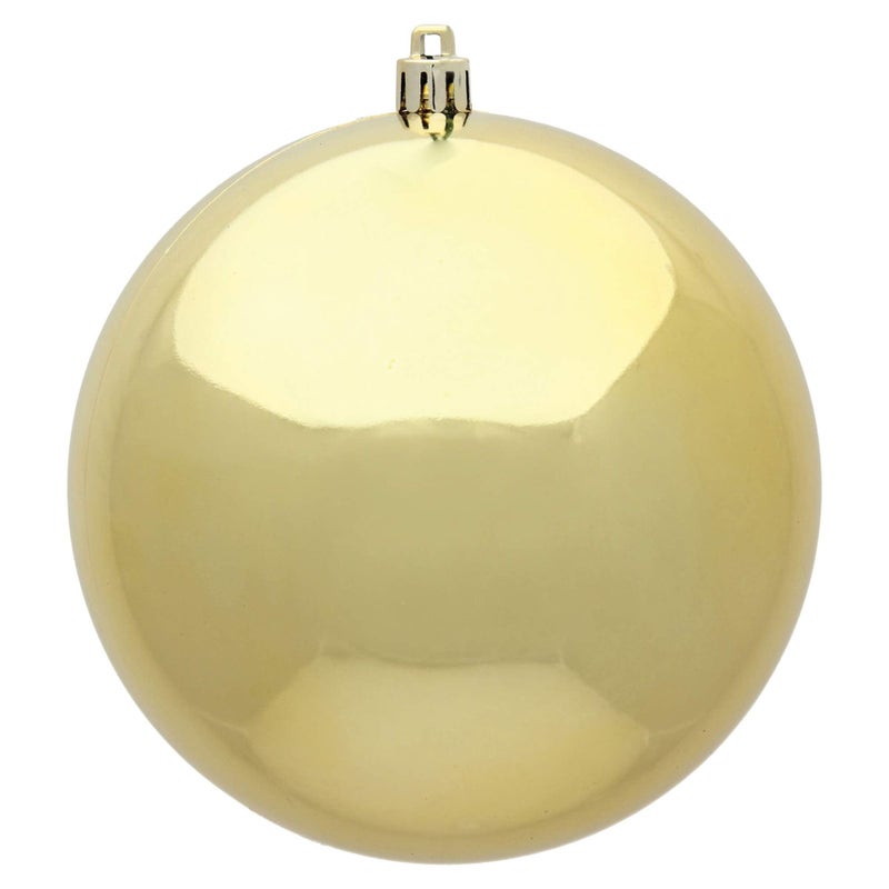 Vickerman Vickerman 6 Shiny Finish Shatterproof Christmas Ball Ornament UV Resistant with Drilled Cap 4 per Bag Shiny Gold  Easy to Hang  Reliable