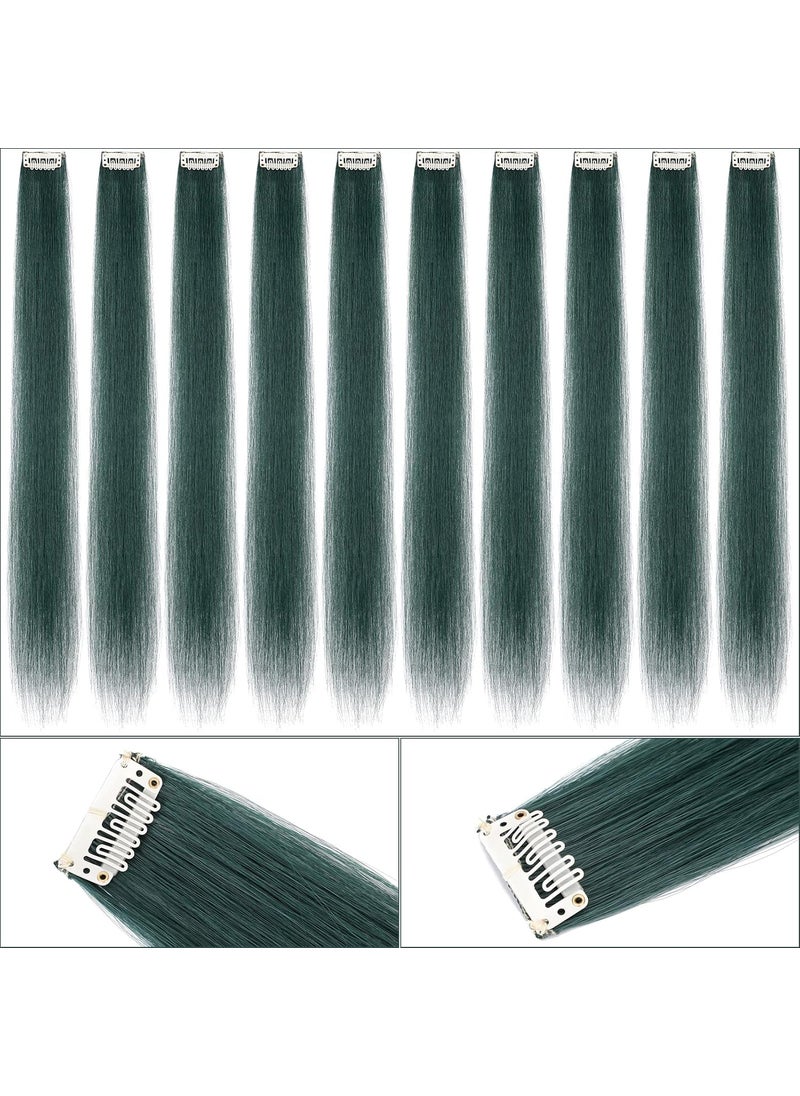 Qunlinta Green Hair Extensions Colored Clip in Hair Extensions 24 Inch Rainbow Hair Synthetic straight Hair Extensions for Women Girls Kids Gift MultiColors Party Clip in Synthetic Hairpiece 
