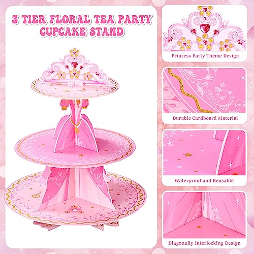 Zopeal 2 Pcs Princess Party Cupcake Stand 3 Tiers Castle Cupcake Stand Princess Birthday Dessert Tower for Wedding Birthday Baby Shower Supplies (Dress) - Image 3