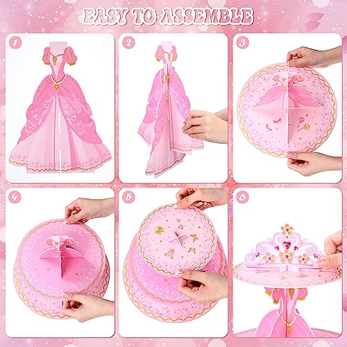 Zopeal 2 Pcs Princess Party Cupcake Stand 3 Tiers Castle Cupcake Stand Princess Birthday Dessert Tower for Wedding Birthday Baby Shower Supplies (Dress) - Image 4