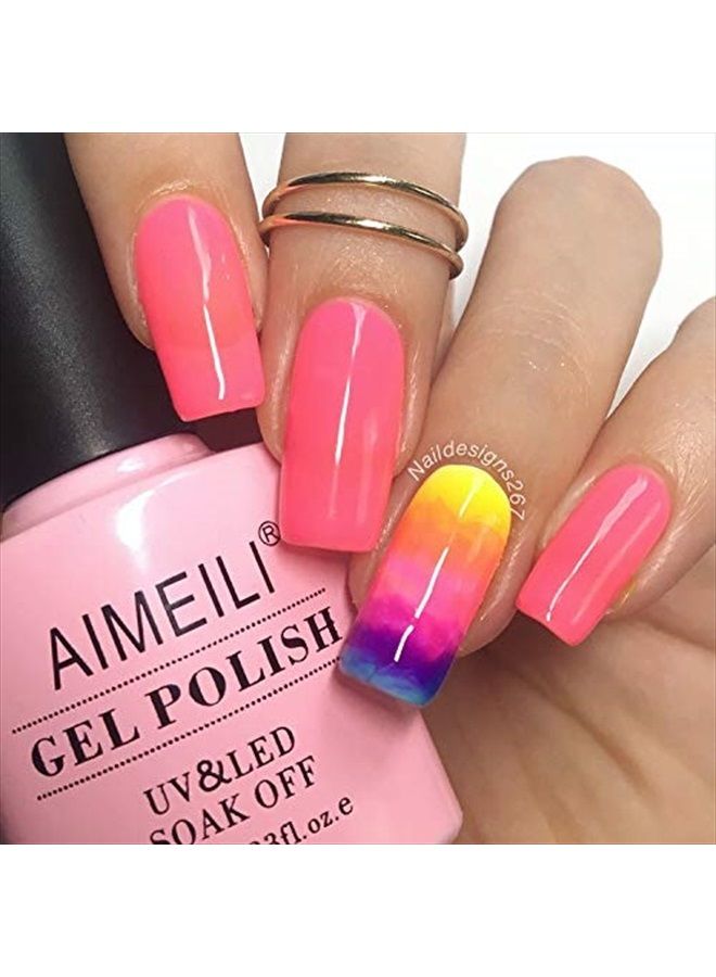 AIMEILI Soak Off U V LED Hot Pink Gel Nail Polish - Neon Peachy Pink (056) 10ml - Image 5